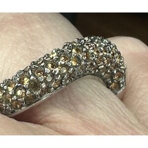 PAVE of GENUINE CITRINE set in .925 STERLING SILVER RING  Size 7